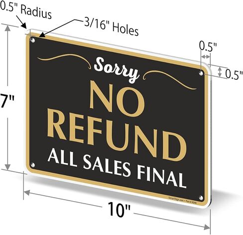 SmartSign “We Will Gladly Exchange Or Credit Returns, Sorry No Cash Refunds" Store Policy Metal Sign, 7 x 10 inch, 40 mil Laminated Rustproof Aluminum, Black, White and Gold, Made in USA in Saudi Arabia