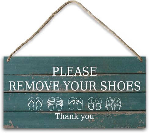 علامة "لا توجد أحذية" للوحة معلقة من خشب المنزل، قم بخلع حذائك من اللافتة، علامة إزالة الأحذية من علامة الحائط للباب الخشبي للحديقة، الفناء، المدخل، غرفة المعيشة، هدية الترحيب بالمنزل - 17 in Kuwait
