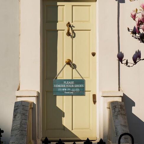 علامة "لا توجد أحذية" للوحة معلقة من خشب المنزل، قم بخلع حذائك من اللافتة، علامة إزالة الأحذية من علامة الحائط للباب الخشبي للحديقة، الفناء، المدخل، غرفة المعيشة، هدية الترحيب بالمنزل - 17 in Kuwait