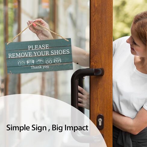 علامة "لا توجد أحذية" للوحة معلقة من خشب المنزل، قم بخلع حذائك من اللافتة، علامة إزالة الأحذية من علامة الحائط للباب الخشبي للحديقة، الفناء، المدخل، غرفة المعيشة، هدية الترحيب بالمنزل - 17 in Kuwait