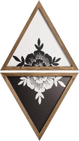 flangairy Floral Wall Decor Wooden Botanical Wall Art Framed Boho Wood Geometric Triangles Black White Bedroom Bathroom Room Home Decorations in Kuwait