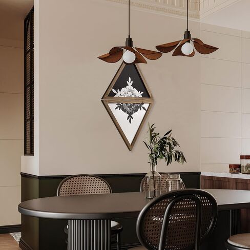 flangairy Floral Wall Decor Wooden Botanical Wall Art Framed Boho Wood Geometric Triangles Black White Bedroom Bathroom Room Home Decorations in Kuwait