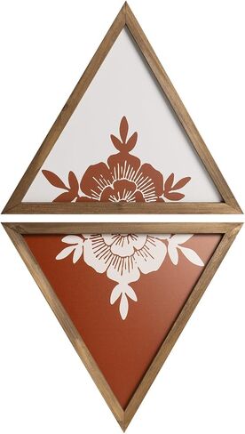 flangairy Floral Wall Decor Wooden Botanical Wall Art Framed Boho Wood Geometric Triangles Black White Bedroom Bathroom Room Home Decorations in Kuwait