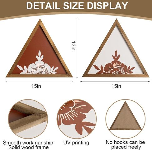 flangairy Floral Wall Decor Wooden Botanical Wall Art Framed Boho Wood Geometric Triangles Black White Bedroom Bathroom Room Home Decorations in Kuwait