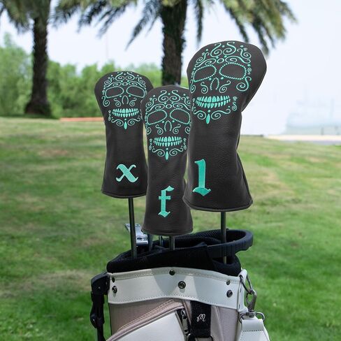 Black Golf Club Covers Skull Embroidery Driver Headcover Fairway 3 Wood Headcover Hybrid Headcover for Your Selection fits for All Brands in Saudi Arabia