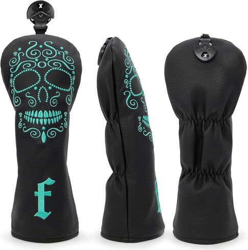 Black Golf Club Covers Skull Embroidery Driver Headcover Fairway 3 Wood Headcover Hybrid Headcover for Your Selection fits for All Brands in Saudi Arabia