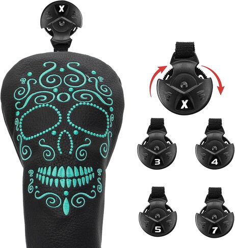 Black Golf Club Covers Skull Embroidery Driver Headcover Fairway 3 Wood Headcover Hybrid Headcover for Your Selection fits for All Brands in Saudi Arabia