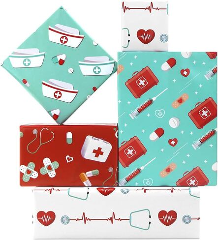 apol ممرضة طبيب ورق تغليف الهدايا الطبية، 8 أوراق الرعاية الصحية سماعة الطبيب التمريض ورق التغليف شكرا ممرضة طبيب هدية التفاف لطلاب التمريض المعلمين ورقة التخرج التخرج، 27 × 20 بوصة in Kuwait