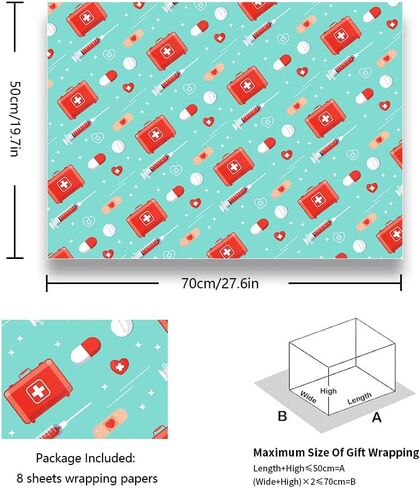 apol ممرضة طبيب ورق تغليف الهدايا الطبية، 8 أوراق الرعاية الصحية سماعة الطبيب التمريض ورق التغليف شكرا ممرضة طبيب هدية التفاف لطلاب التمريض المعلمين ورقة التخرج التخرج، 27 × 20 بوصة in Kuwait