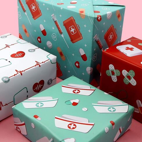 apol ممرضة طبيب ورق تغليف الهدايا الطبية، 8 أوراق الرعاية الصحية سماعة الطبيب التمريض ورق التغليف شكرا ممرضة طبيب هدية التفاف لطلاب التمريض المعلمين ورقة التخرج التخرج، 27 × 20 بوصة in Kuwait