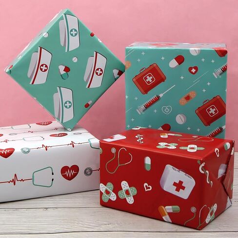 apol ممرضة طبيب ورق تغليف الهدايا الطبية، 8 أوراق الرعاية الصحية سماعة الطبيب التمريض ورق التغليف شكرا ممرضة طبيب هدية التفاف لطلاب التمريض المعلمين ورقة التخرج التخرج، 27 × 20 بوصة in Kuwait