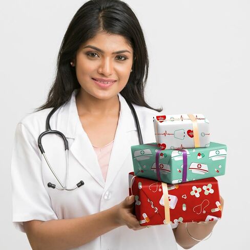 apol ممرضة طبيب ورق تغليف الهدايا الطبية، 8 أوراق الرعاية الصحية سماعة الطبيب التمريض ورق التغليف شكرا ممرضة طبيب هدية التفاف لطلاب التمريض المعلمين ورقة التخرج التخرج، 27 × 20 بوصة in Kuwait
