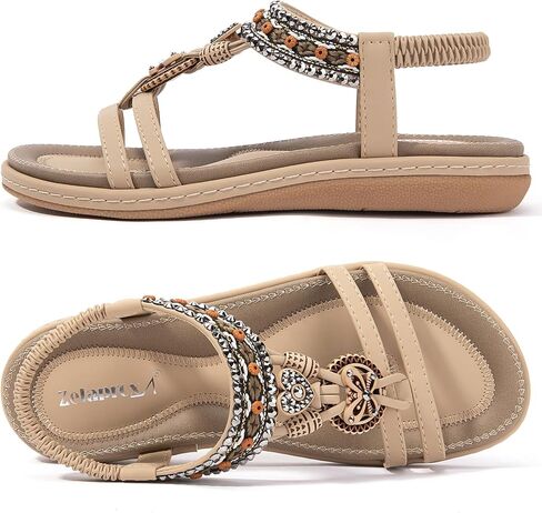 Zelaprox Women's Sandals Jeweled Crystal Summer Comfortable Slip-on Flat Sandals Open Toe Ankle Elastic Strap Beach Shoes Sandals Flops Dressy Sandals in Saudi Arabia
