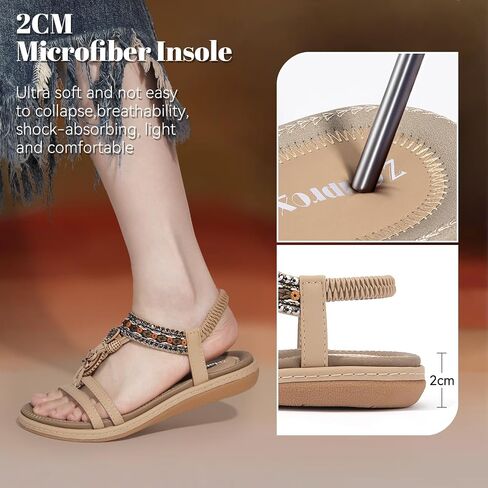 Zelaprox Women's Sandals Jeweled Crystal Summer Comfortable Slip-on Flat Sandals Open Toe Ankle Elastic Strap Beach Shoes Sandals Flops Dressy Sandals in Saudi Arabia