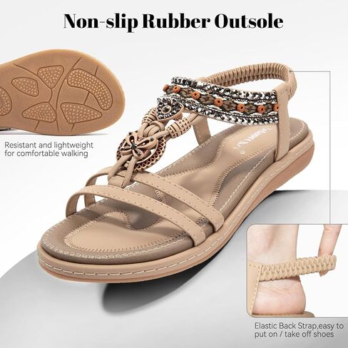 Zelaprox Women's Sandals Jeweled Crystal Summer Comfortable Slip-on Flat Sandals Open Toe Ankle Elastic Strap Beach Shoes Sandals Flops Dressy Sandals in Saudi Arabia