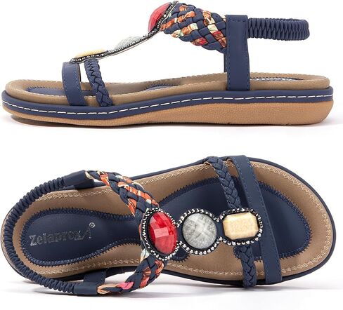 Zelaprox Women's Sandals Jeweled Crystal Summer Comfortable Slip-on Flat Sandals Open Toe Ankle Elastic Strap Beach Shoes Sandals Flops Dressy Sandals in Saudi Arabia
