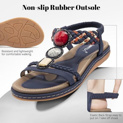 Zelaprox Women's Sandals Jeweled Crystal Summer Comfortable Slip-on Flat Sandals Open Toe Ankle Elastic Strap Beach Shoes Sandals Flops Dressy Sandals in Saudi Arabia