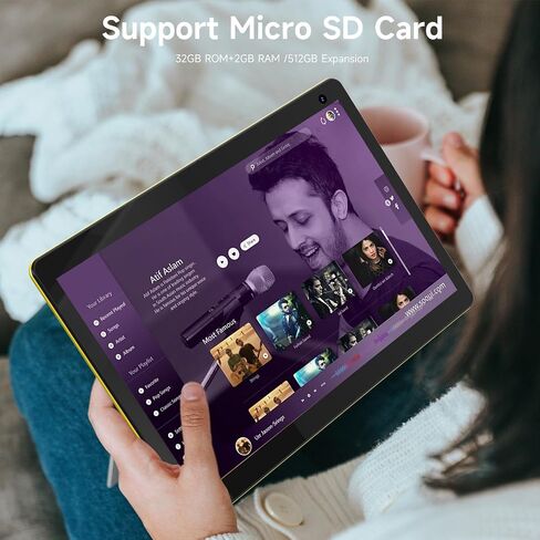 تابلت أندرويد، كمبيوتر لوحي 10 بوصة 2 جيجابايت + 32 جيجابايت يدعم 512 جيجابايت توسيع، كاميرا مزدوجة 2 ميجابكسل و8 ميجابكسل، شاشة IPS 1280 × 800، واي فاي، بلوتوث، 6000 مللي أمبير، تابلت معتمد من Google GMS، أصفر in Kuwait