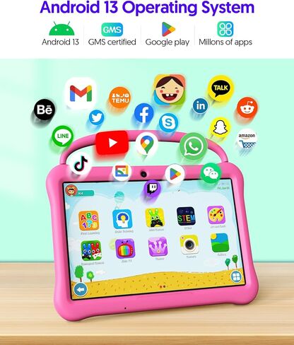 Kids Tablet 10 inch Android 13 Tablet for Kids, 2GB RAM 64GB ROM, Quad-Core CPU, Toddler Tablets Kids Space, IPS HDTouch Screen, Shockproof Case, Parental Control, WiFi, Camera(Blue) in Saudi Arabia