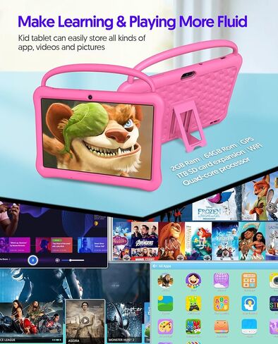 Kids Tablet 10 inch Android 13 Tablet for Kids, 2GB RAM 64GB ROM, Quad-Core CPU, Toddler Tablets Kids Space, IPS HDTouch Screen, Shockproof Case, Parental Control, WiFi, Camera(Blue) in Saudi Arabia