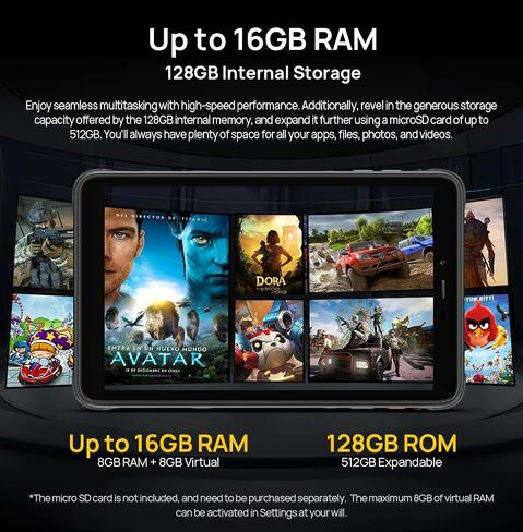 Ulefone Armor Pad PRO 8 Inch 4G Rugged Tablet,16GB+128GB(2TB Expandable),48MP+32MP 7650mAh IP68 Andriod 14 Tablets,4G LTE/2.4G+5G WiFi,OTG,GPS,NFC in Saudi Arabia