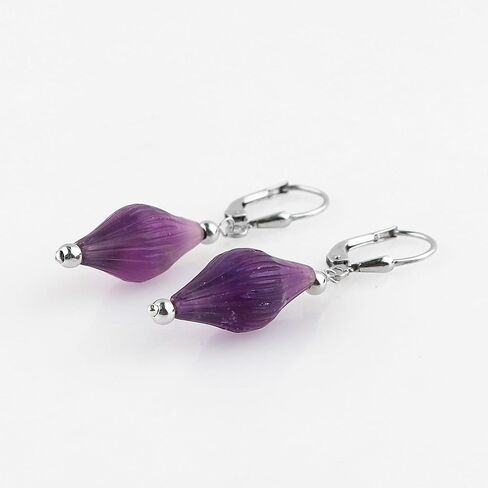 CRYSTALIS Amethyst Gemstone Earring Set, Dainty Pair Jewelry for Women, Natural Carved Beads, Chakra Crystal, Wardrobe Essential Jewelry, 925 Sterling Silver in Saudi Arabia