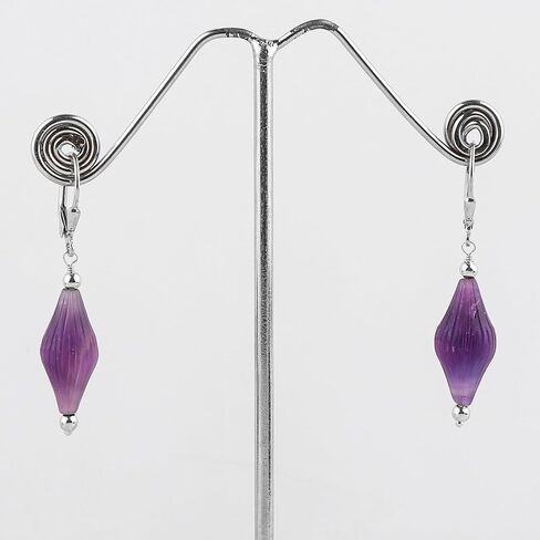 CRYSTALIS Amethyst Gemstone Earring Set, Dainty Pair Jewelry for Women, Natural Carved Beads, Chakra Crystal, Wardrobe Essential Jewelry, 925 Sterling Silver in Saudi Arabia