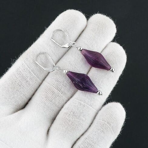 CRYSTALIS Amethyst Gemstone Earring Set, Dainty Pair Jewelry for Women, Natural Carved Beads, Chakra Crystal, Wardrobe Essential Jewelry, 925 Sterling Silver in Saudi Arabia