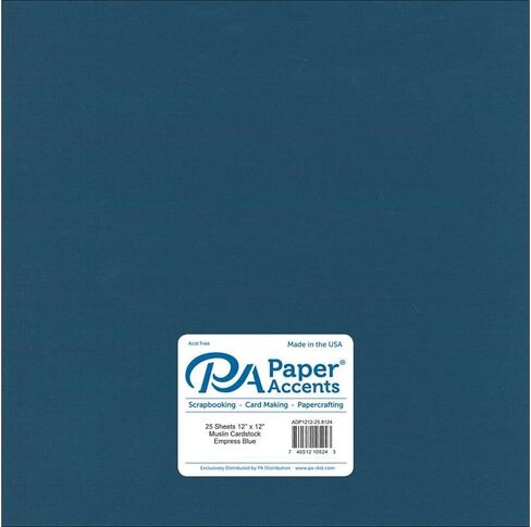 ورق PA من ورق PA Accents Muslin Cardstock مقاس 30.48 سم × 30.48 سم أزرق إمبراطوري، ورق بطاقات ملون بوزن 73 رطل لصنع البطاقات وسجل القصاصات والطباعة واللف والحرف اليدوية، عبوة من 25 قطعة in Kuwait