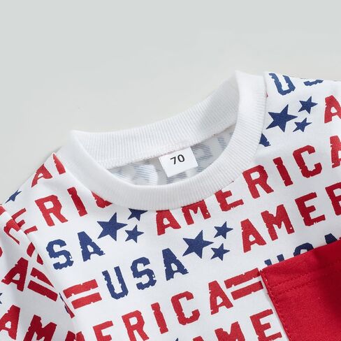 4th of July Baby Boy Outfit Short Sleeve T-shirt and Shorts Set Toddler Boy American Flag Independence Day Outfits in Saudi Arabia