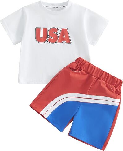 4th of July Baby Boy Outfit Short Sleeve T-shirt and Shorts Set Toddler Boy American Flag Independence Day Outfits in Saudi Arabia