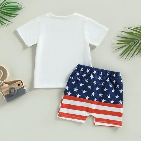 4th of July Baby Boy Outfit Short Sleeve T-shirt and Shorts Set Toddler Boy American Flag Independence Day Outfits in Saudi Arabia