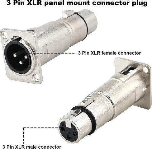 Male to Female Panel Mount Adapter, 3 Pin XLR Jack to Plug Mounting Adapter Coupler XLR Pass Through Connector for Microphone Sound Mixer Audio Device (XLR Male to XLR Female) in Saudi Arabia