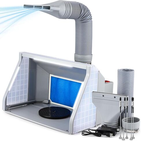 كشك رش الطلاء البخاخة بمروحتين من باوشيشان مع 3 مصابيح LED ومروحة بسرعتين، كشك طلاء محمول لنموذج الكعكة والرسم على أجزاء السيارة بنفسك (5 قطع مشابك معدنية) in Kuwait