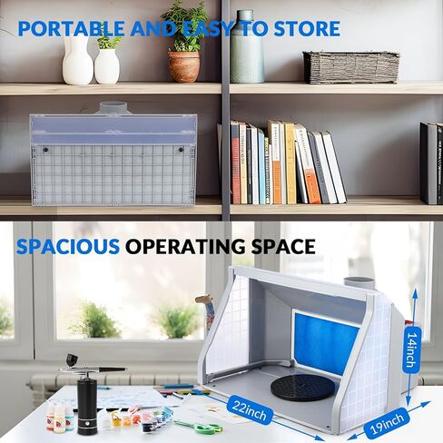 كشك رش الطلاء البخاخة بمروحتين من باوشيشان مع 3 مصابيح LED ومروحة بسرعتين، كشك طلاء محمول لنموذج الكعكة والرسم على أجزاء السيارة بنفسك (5 قطع مشابك معدنية) in Kuwait