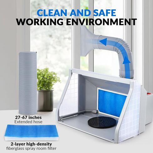 كشك رش الطلاء البخاخة بمروحتين من باوشيشان مع 3 مصابيح LED ومروحة بسرعتين، كشك طلاء محمول لنموذج الكعكة والرسم على أجزاء السيارة بنفسك (5 قطع مشابك معدنية) in Kuwait