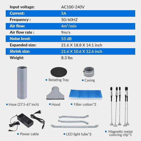 كشك رش الطلاء البخاخة بمروحتين من باوشيشان مع 3 مصابيح LED ومروحة بسرعتين، كشك طلاء محمول لنموذج الكعكة والرسم على أجزاء السيارة بنفسك (5 قطع مشابك معدنية) in Kuwait