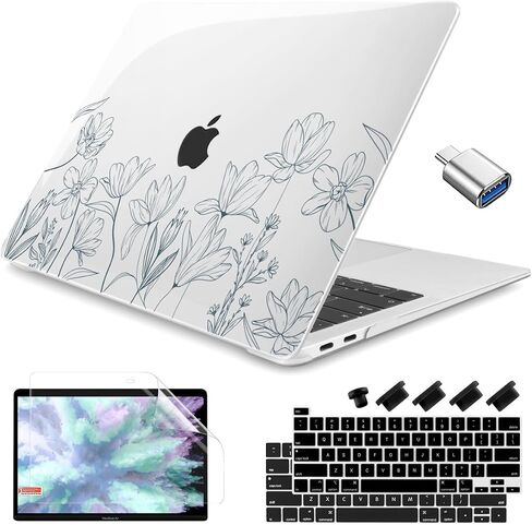 Teryeefi Compatible with MacBook Air 13 inch Case M1 A2337 A2179 A1932 (2021 2020 2019 2018 Release) with Touch ID, Plastic Hard Shell Cover + Keyboard Skin + Screen Protector, Cute Animals in Saudi Arabia