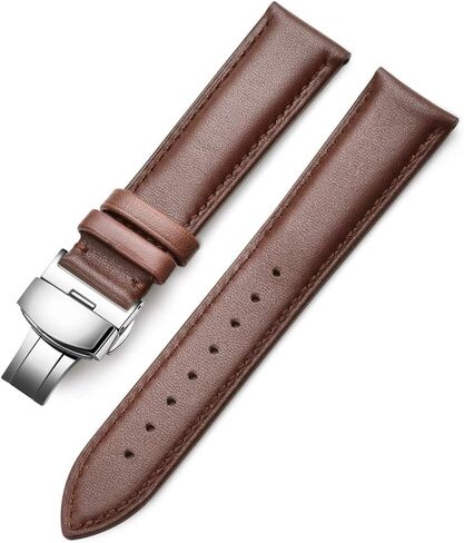 18mm Watch Band, 20mm Watch Band, 22mm Watch Band, Genuine Calf Leather Black/Brown Watch Strap with Stainless Deployment Clasp in Saudi Arabia