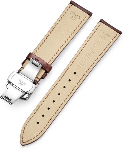 18mm Watch Band, 20mm Watch Band, 22mm Watch Band, Genuine Calf Leather Black/Brown Watch Strap with Stainless Deployment Clasp in Saudi Arabia