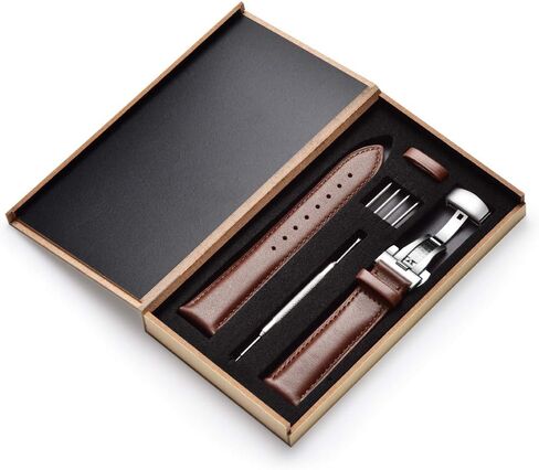 18mm Watch Band, 20mm Watch Band, 22mm Watch Band, Genuine Calf Leather Black/Brown Watch Strap with Stainless Deployment Clasp in Saudi Arabia