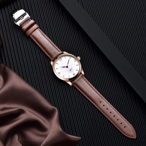18mm Watch Band, 20mm Watch Band, 22mm Watch Band, Genuine Calf Leather Black/Brown Watch Strap with Stainless Deployment Clasp in Saudi Arabia
