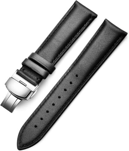 18mm Watch Band, 20mm Watch Band, 22mm Watch Band, Genuine Calf Leather Black/Brown Watch Strap with Stainless Deployment Clasp in Saudi Arabia