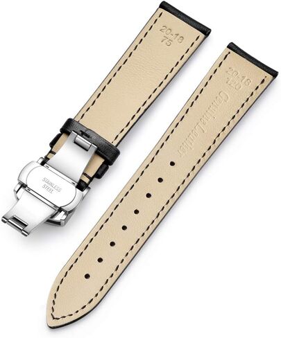 18mm Watch Band, 20mm Watch Band, 22mm Watch Band, Genuine Calf Leather Black/Brown Watch Strap with Stainless Deployment Clasp in Saudi Arabia