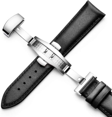 18mm Watch Band, 20mm Watch Band, 22mm Watch Band, Genuine Calf Leather Black/Brown Watch Strap with Stainless Deployment Clasp in Saudi Arabia