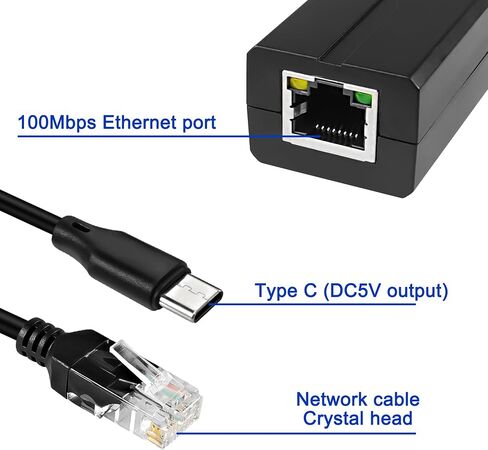 MEIRIYFA USB نوع C PoE Splitter 5V 2.4A، PoE إلى USB-C محول 10/100Mbps IEEE 802.3af طاقة قياسية عبر إيثرنت للأجهزة اللوحية، Dropcam، كاميرات IP الأمنية والمزيد in Saudi Arabia