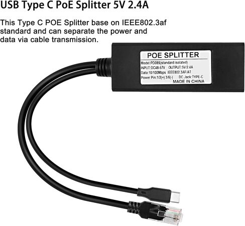 MEIRIYFA USB نوع C PoE Splitter 5V 2.4A، PoE إلى USB-C محول 10/100Mbps IEEE 802.3af طاقة قياسية عبر إيثرنت للأجهزة اللوحية، Dropcam، كاميرات IP الأمنية والمزيد in Saudi Arabia