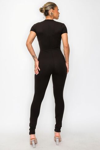 Women Workout Jumpsuit Zip Up Short Sleeve Sexy Bodycon Slim Fit One Piece in Saudi Arabia