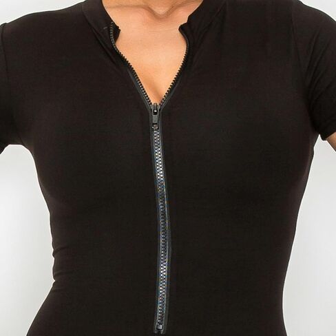 Women Workout Jumpsuit Zip Up Short Sleeve Sexy Bodycon Slim Fit One Piece in Saudi Arabia
