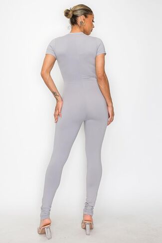 Women Workout Jumpsuit Zip Up Short Sleeve Sexy Bodycon Slim Fit One Piece in Saudi Arabia